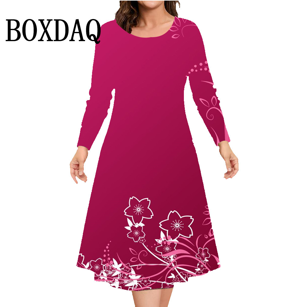 Winter Clothing For Plus Size Women - ฤดูใบไม้ร่วงฤดูหนาวแขนยาวผู้หญิงพิมพ์หลวม A-Line ชุดแฟชั่น Casual Pullover เสื้อผ้าผู้หญิง