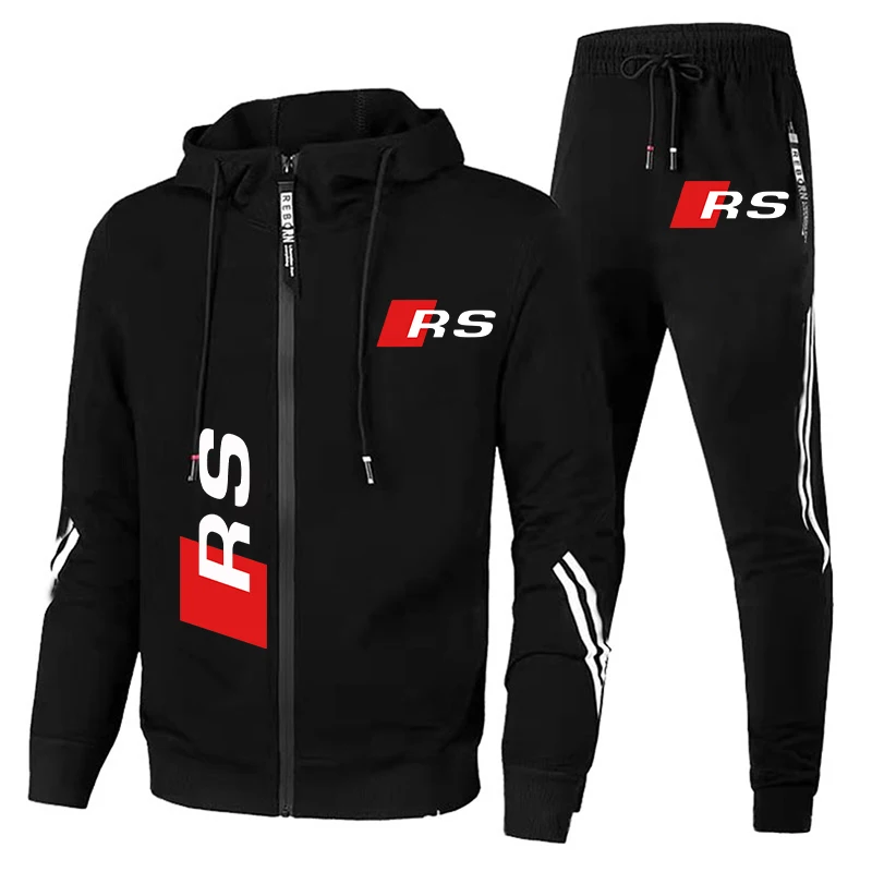 Winter Clothing Logos - ชุดวอร์มผู้ชายสำหรับฤดูใบไม้ร่วงและฤดูหนาว ลายพิมพ์โลโก้ Audi RS เสื้อสเวตเชิ้ต+กางเกง ชุดลำลอง