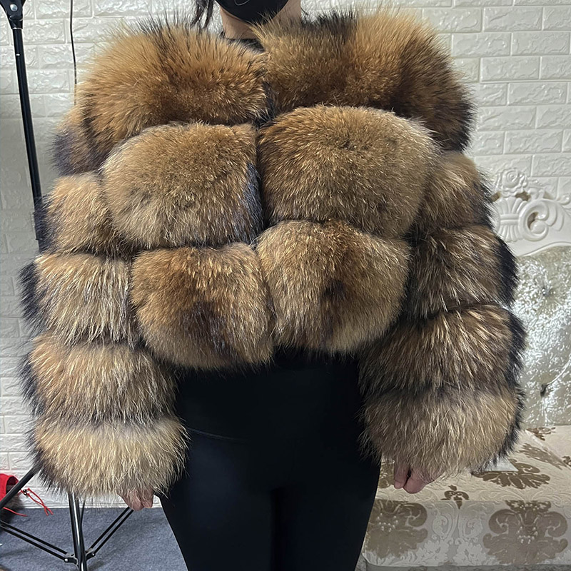 Winter Clothing For Plus Size Women - เสื้อคลุมขนสัตว์แท้สีน้ำตาลสำหรับผู้หญิงอ้วน ไซส์ใหญ่พิเศษ ขนแรคคูนธรรมชาติ เสื้อโค้ทขนสัตว์แท้สำหรับฤดูหนาว เสื้อผ้าผู้หญิง ไซส์