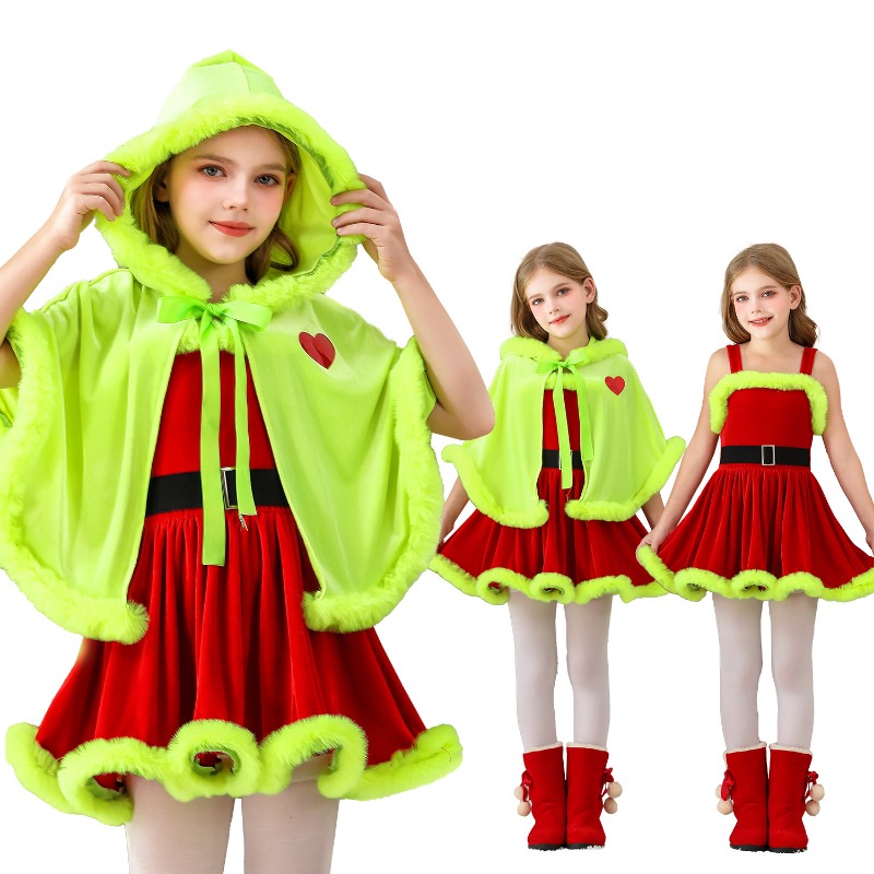Winter Clothing Europe - ชุดคลุมฤดูหนาวสำหรับเด็กวัยหัดเดิน ชุดคริสต์มาสสำหรับเด็กผู้หญิง ชุดซานตาคลอสสำหรับเด็กผู้หญิง ชุดแฟนซีเด็ก ชุดคลุมสีเขียวลายมอนสเตอร์สำหรับเด็ก เสื้อผ้าสำหรับงานปาร์ตี้