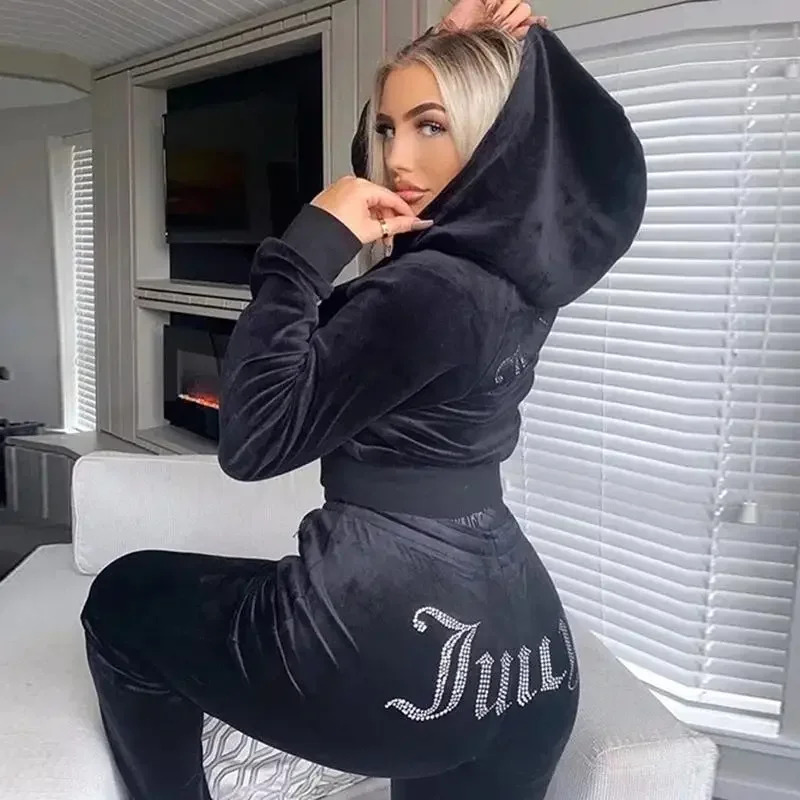 Winter Wear Clothes - 2025 ใหม่ฤดูหนาว Juicy Coutoure ผู้หญิงกํามะหยี่เพชรแขนยาวกางเกง Hoodie