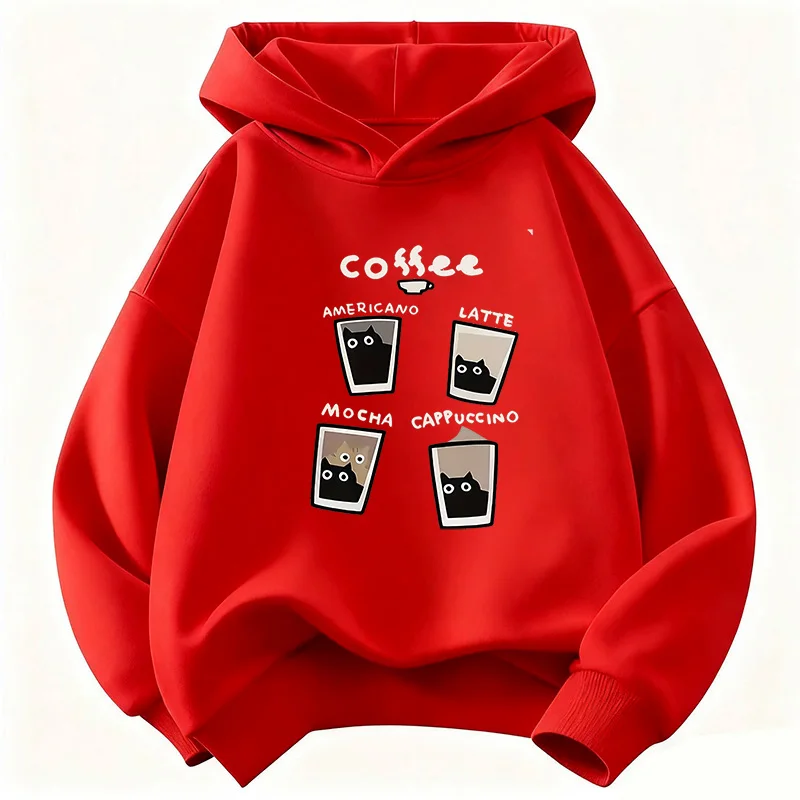 Winter Clothing Activity - เสื้อฮู้ดเด็กสไตล์ลำลองสำหรับฤดูใบไม้ร่วง/ฤดูหนาว ลายแมวคาเฟ่สุดเก๋ - เสื้อผ้าเด็กชายและเด็กหญิง ของขวัญคริสต์มาส