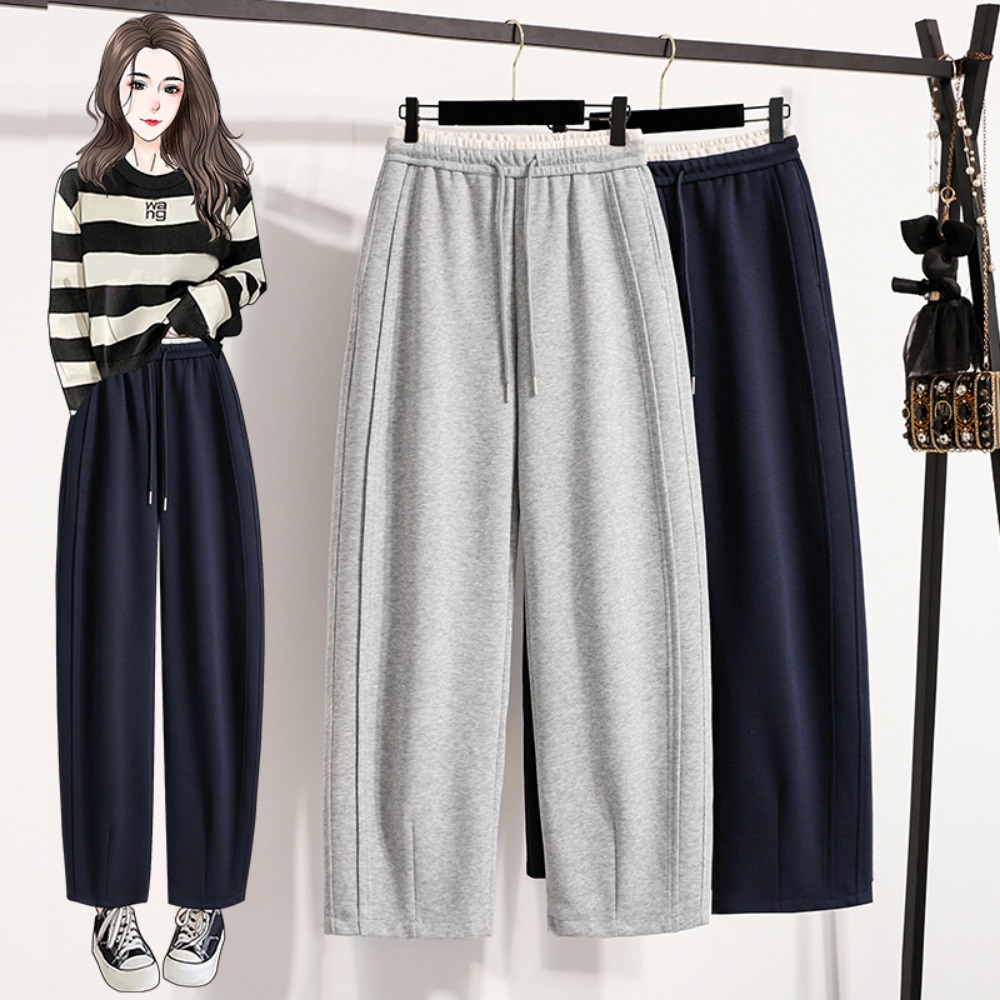 Winter Clothing For Plus Size Women - กางเกงขายาวทรงตรงเอวสูงแบบลำลอง ตัดต่อผ้าสไตล์เกาหลี แฟชั่นฤดูใบไม้ร่วง ไซส์พลัส