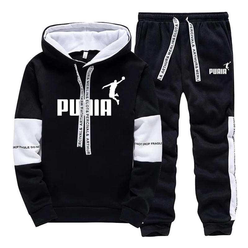 Winter Clothing For Men - ชุดวอร์มขายดีสำหรับผู้ชาย เสื้อฮู้ดลำลองสำหรับกีฬาและวิ่งจ๊อกกิ้ง เสื้อผ้าผู้ชายสีดำขาวคลาสสิก เสื้อฮู้ดเดี่ยวพร้อมกางเกง