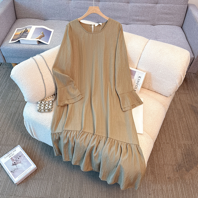 Winter Clothing For Plus Size Women - เสื้อผ้าผู้หญิงไซส์ใหญ่ สไตล์วินเทจหรูหรา คอทรงโอ แขนยาว สีพื้น แนวแฟรี่คอร์