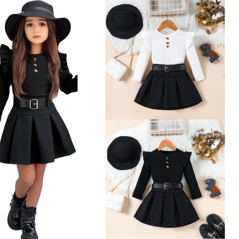 Winter Clothing Activity - 2025 ฤดูใบไม้ร่วงและชุดฤดูหนาวเด็กผู้หญิง 3 ชิ้นชุดชุด + เข็มขัด