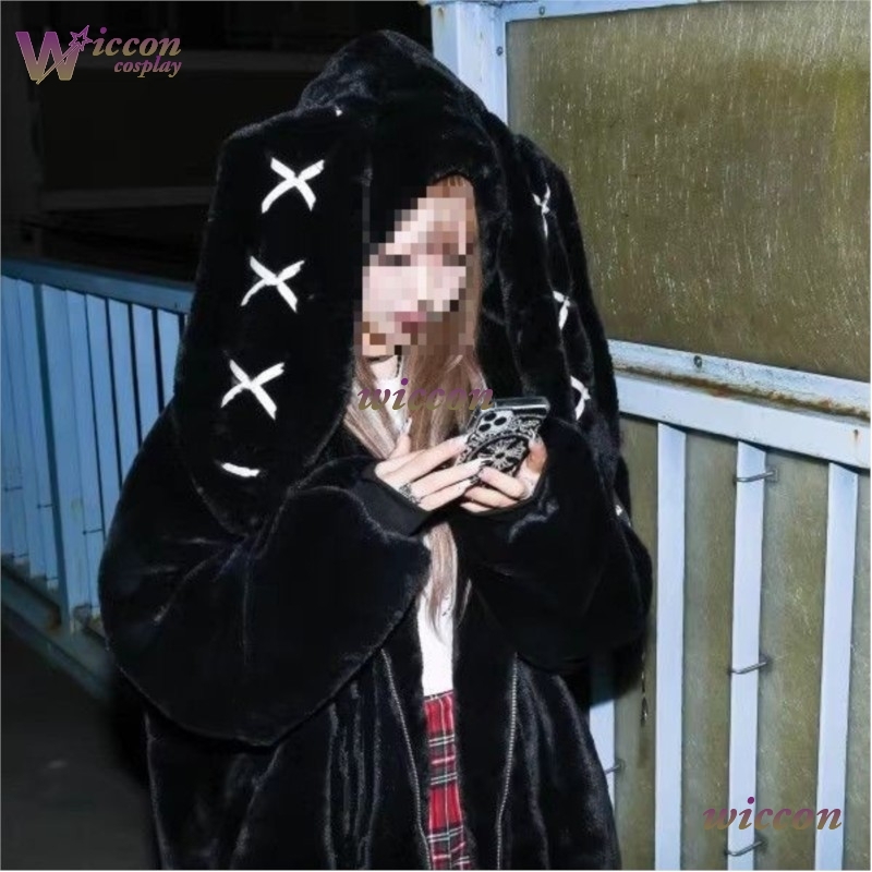 Winter Clothing Europe - เสื้อผ้าฤดูหนาว CosC เสื้อแจ็คเก็ตผู้หญิงสไตล์ฮาราจูกุ หูกระต่าย พังก์ สีดำ