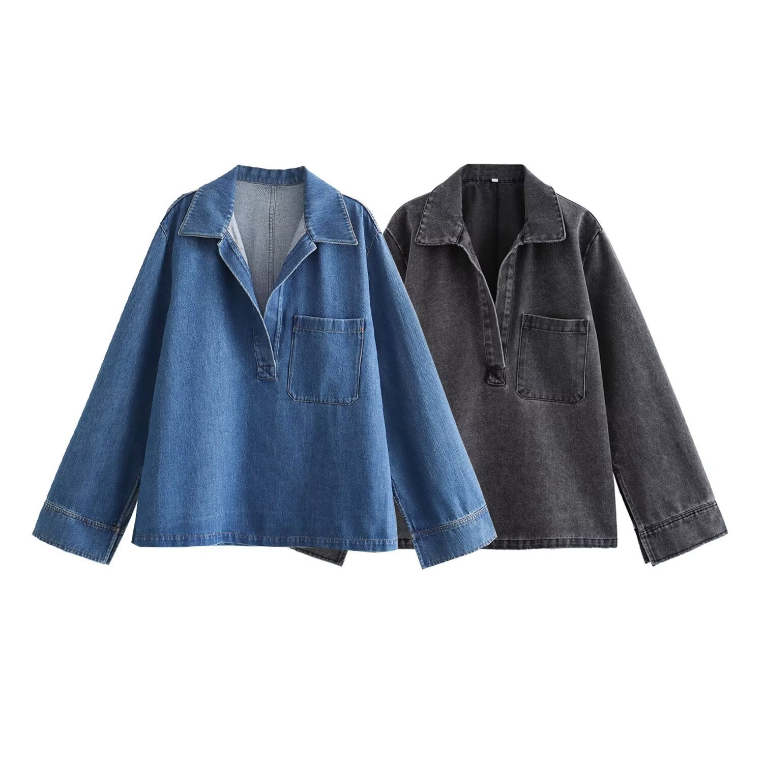 ชุดเสื้อเชิ้ตยีนส์สีน้ำเงินฟอก - Winter Clothing Europe บทวิจารณ์และราคา